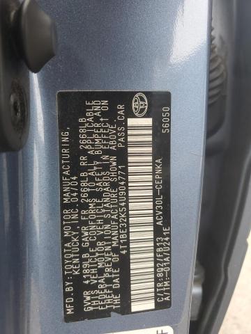 4T1BE32K54U904771 - 2004 TOYOTA CAMRY LE ლურჯი ფოტო 13