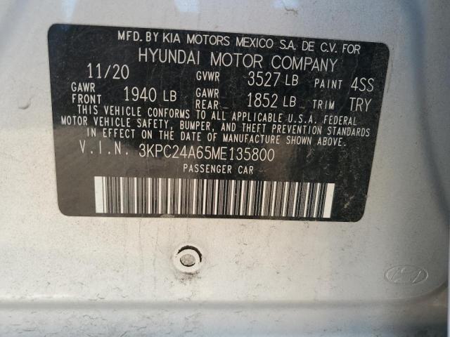 3KPC24A65ME135800 - 2021 HYUNDAI ACCENT SE 银色 照片 12