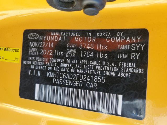 KMHTC6AD2FU241855 - 2015 HYUNDAI VELOSTER YELLOW photo 12