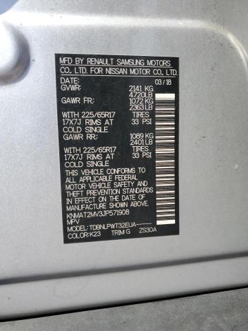 KNMAT2MV3JP571908 - 2018 NISSAN ROGUE S ვერცხლისფერი ფოტო 13