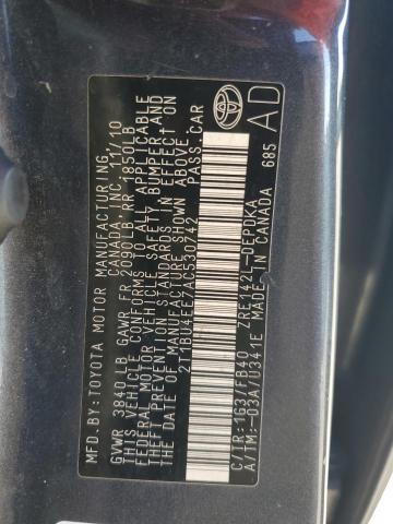 2T1BU4EE7AC530742 - 2010 TOYOTA COROLLA BASE GRAY photo 12