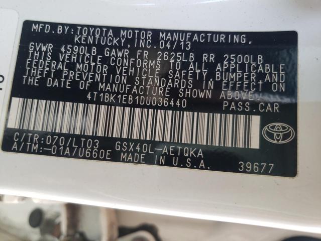 4T1BK1EB1DU036440 - 2013 TOYOTA AVALON BASE 白色 照片 12