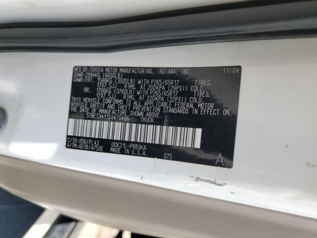 5TBET34115S470486 - 2005 TOYOTA TUNDRA DOUBLE CAB SR5 WHITE photo 12