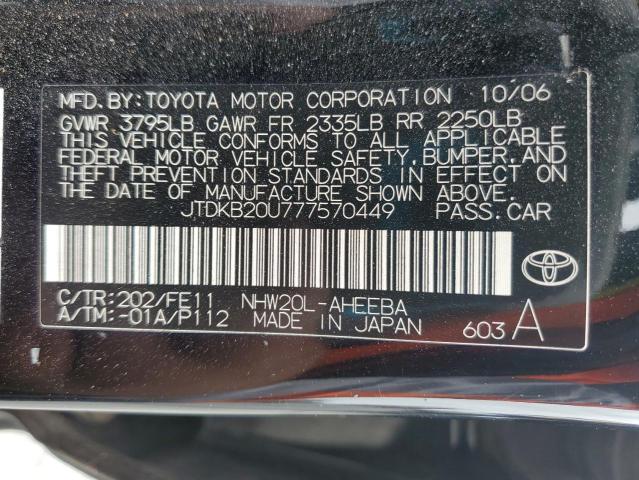 JTDKB20U777570449 - 2007 TOYOTA PRIUS BLACK photo 12