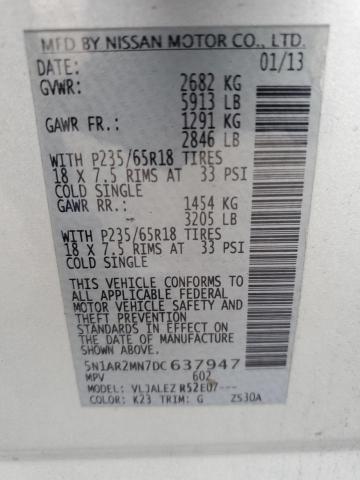 5N1AR2MN7DC637947 - 2013 NISSAN PATHFINDER S Argent photo 13