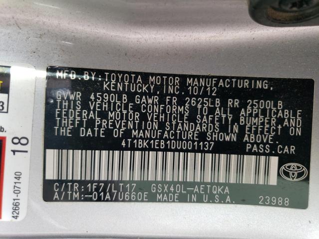 4T1BK1EB1DU001137 - 2013 TOYOTA AVALON BASE 银色 照片 12