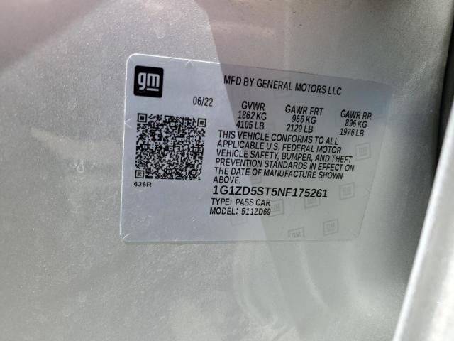 1G1ZD5ST5NF175261 - 2022 CHEVROLET MALIBU LT ვერცხლისფერი ფოტო 13