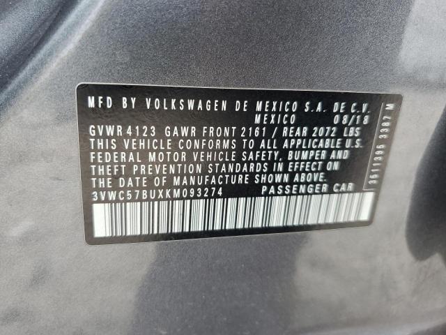 3VWC57BUXKM093274 - 2019 VOLKSWAGEN JETTA S GRAY photo 12