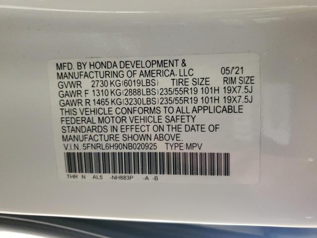 5FNRL6H90NB020925 - 2022 HONDA ODYSSEY ELITE WHITE photo 13