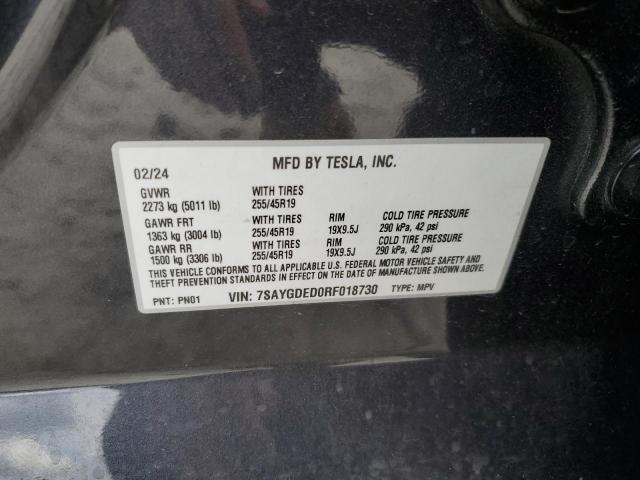 7SAYGDED0RF018730 - 2024 TESLA MODEL Y Boz foto 12