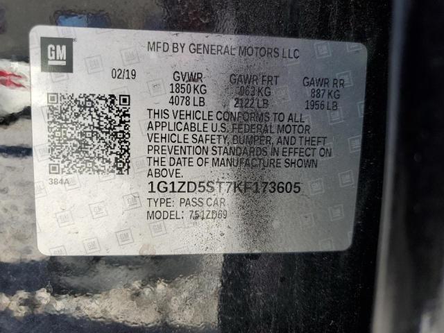 1G1ZD5ST7KF173605 - 2019 CHEVROLET MALIBU LT BLACK photo 12