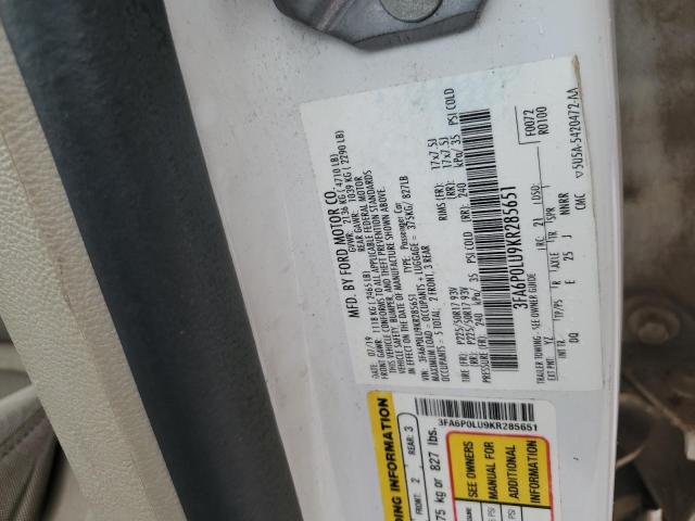 3FA6P0LU9KR285651 - 2019 FORD FUSION SE 白色 照片 12