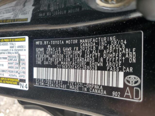 2T1KR32E45C369028 - 2005 TOYOTA COROLLA MA XR BLACK photo 12