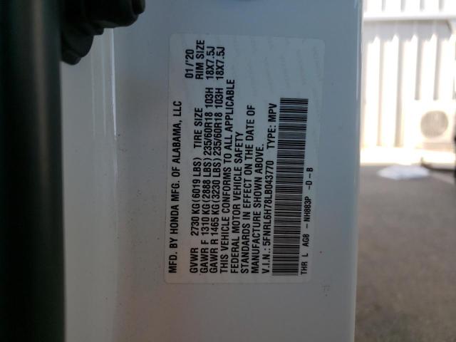 5FNRL6H78LB043770 - 2020 HONDA ODYSSEY EXL WHITE photo 13