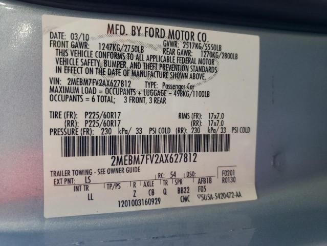 2MEBM7FV2AX627812 - 2010 MERCURY GRAND MARQUIS LS 蓝色 照片 12
