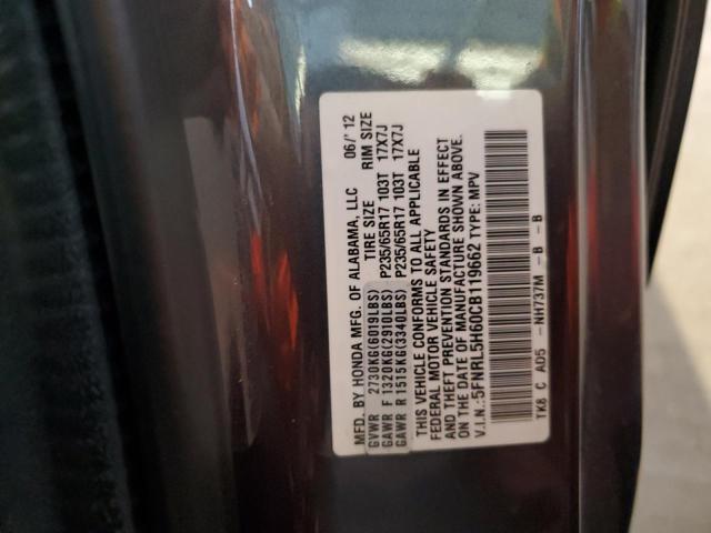 5FNRL5H60CB119662 - 2012 HONDA ODYSSEY EXL GRAY photo 13