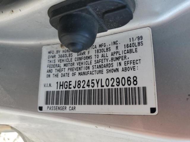 1HGEJ8245YL029068 - 2000 HONDA CIVIC EX SILVER photo 12