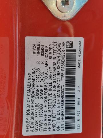 2HGFE2F58RH539373 - 2024 HONDA CIVIC SPORT Rot Foto 13