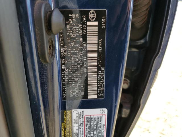 4T1BE32K14U372192 - 2004 TOYOTA CAMRY LE BLUE photo 12