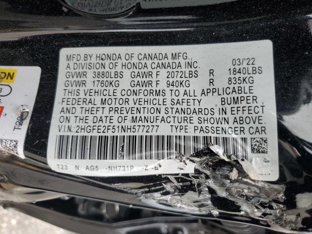 2HGFE2F51NH577277 - 2022 HONDA CIVIC SPORT 黑色 照片 13