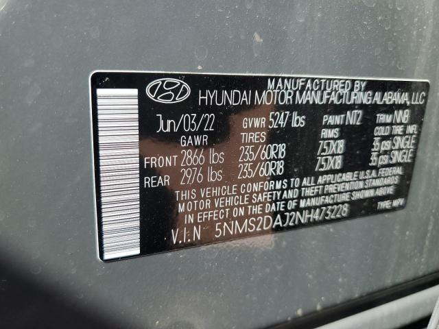 5NMS2DAJ2NH473228 - 2022 HYUNDAI SANTA FE SEL GRAY photo 13