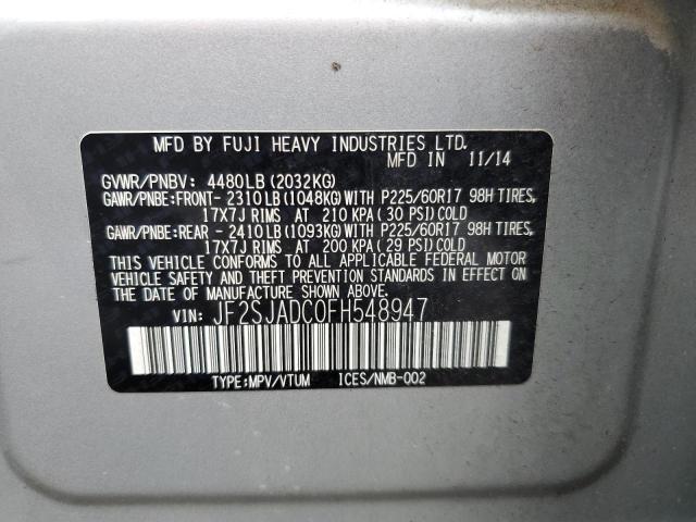JF2SJADC0FH548947 - 2015 SUBARU FORESTER 2.5I PREMIUM SILVER photo 13