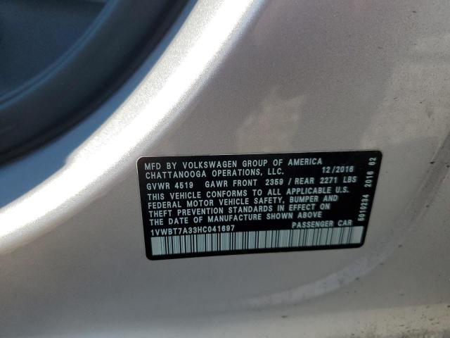 1VWBT7A33HC041697 - 2017 VOLKSWAGEN PASSAT SE ვერცხლისფერი ფოტო 13