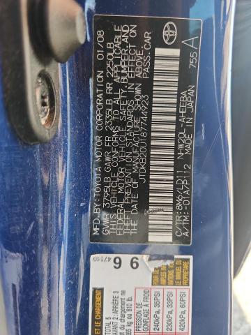 JTDKB20U187744923 - 2008 TOYOTA PRIUS BLUE photo 12