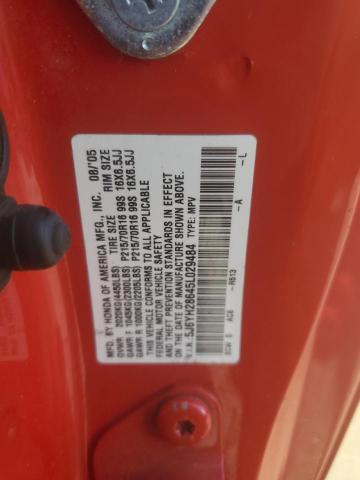 5J6YH28645L029484 - 2005 HONDA ELEMENT EX RED photo 12