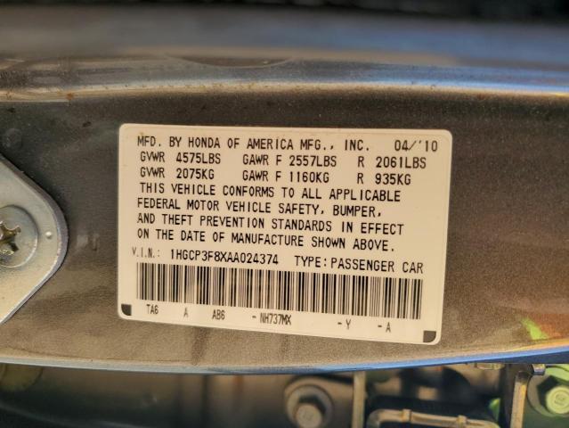 1HGCP3F8XAA024374 - 2010 HONDA ACCORD EXL GRAY photo 12