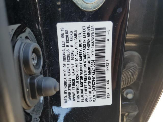 19XFC2F61KE213624 - 2019 HONDA CIVIC LX 黑色 照片 12