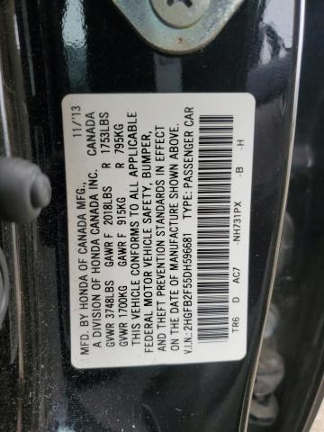 2HGFB2F55DH596681 - 2013 HONDA CIVIC LX BLACK photo 13