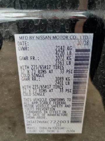 5N1AT2MV6KC722003 - 2019 NISSAN ROGUE S BLACK photo 13