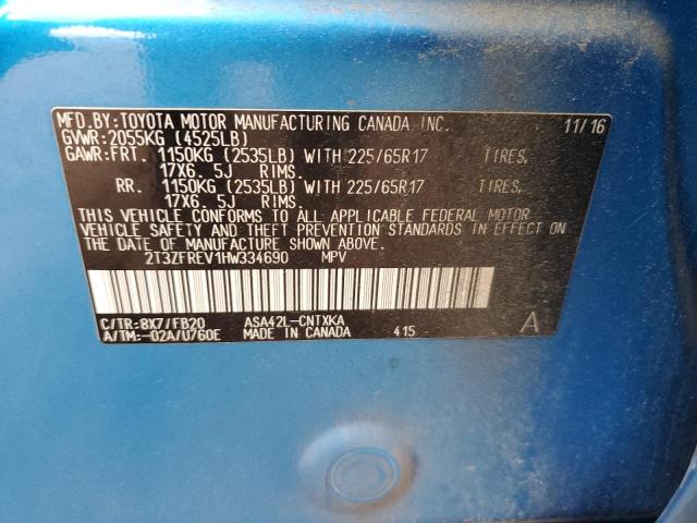 2T3ZFREV1HW334690 - 2017 TOYOTA RAV4 LE BLUE photo 13