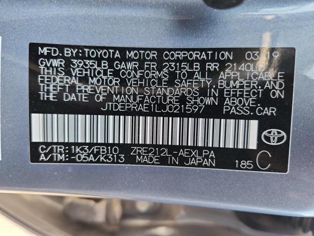 JTDEPRAE1LJ021597 - 2020 TOYOTA COROLLA LE SILVER photo 12