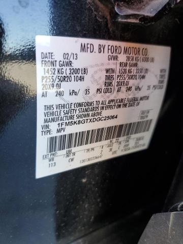 1FM5K8GTXDGC25064 - 2013 FORD EXPLORER SPORT შავი ფოტო 13