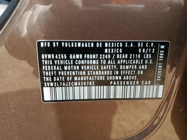 3VW3L7AJ2CM420782 - 2012 VOLKSWAGEN JETTA TDI ყავისფერი ფოტო 12
