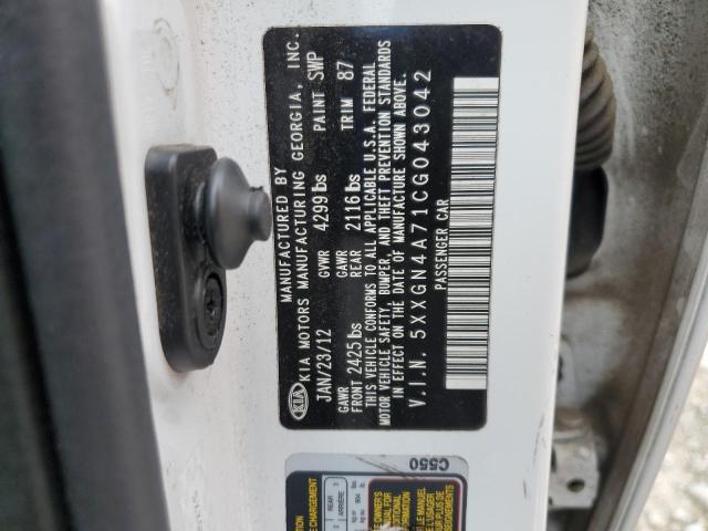 5XXGN4A71CG043042 - 2012 KIA OPTIMA EX WHITE photo 12