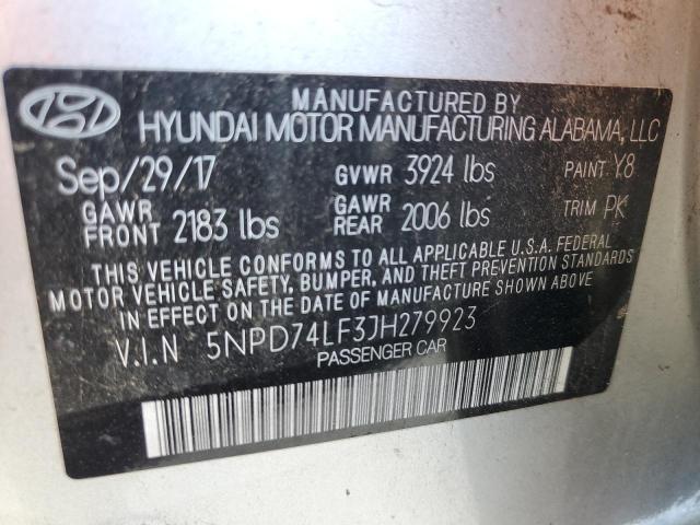 5NPD74LF3JH279923 - 2018 HYUNDAI ELANTRA SE SILVER photo 12