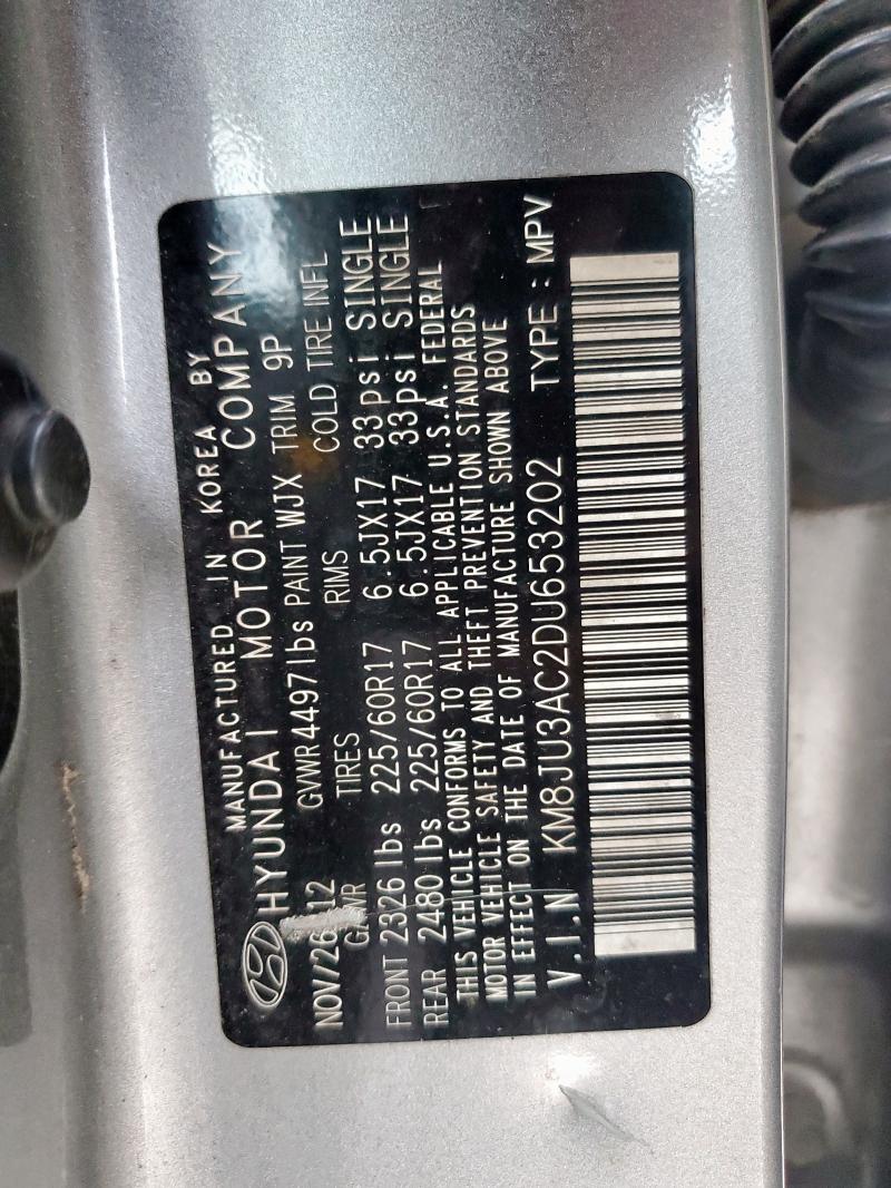 KM8JU3AC2DU653202 - 2013 HYUNDAI TUCSON GLS GRAY photo 13