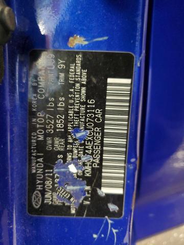 KMHCT4AEXCU073116 - 2012 HYUNDAI ACCENT GLS BLUE photo 13