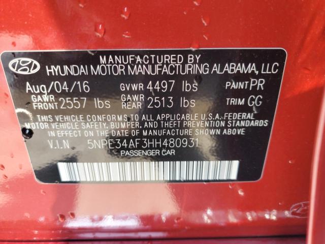 5NPE34AF3HH480931 - 2017 HYUNDAI SONATA SPORT BURGUNDY photo 12