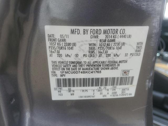 1FMCU0D74BKC41765 - 2011 FORD ESCAPE XLT GRAY photo 14