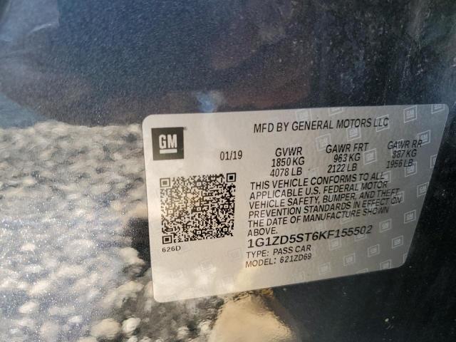 1G1ZD5ST6KF155502 - 2019 CHEVROLET MALIBU LT BLUE photo 12