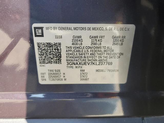 3GNAXUEV7KL237769 - 2019 CHEVROLET EQUINOX LT Niebieski zdjęcie 13