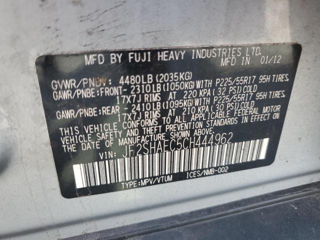 JF2SHAEC5CH444962 - 2012 SUBARU FORESTER LIMITED Gümüş fotoğraf 12