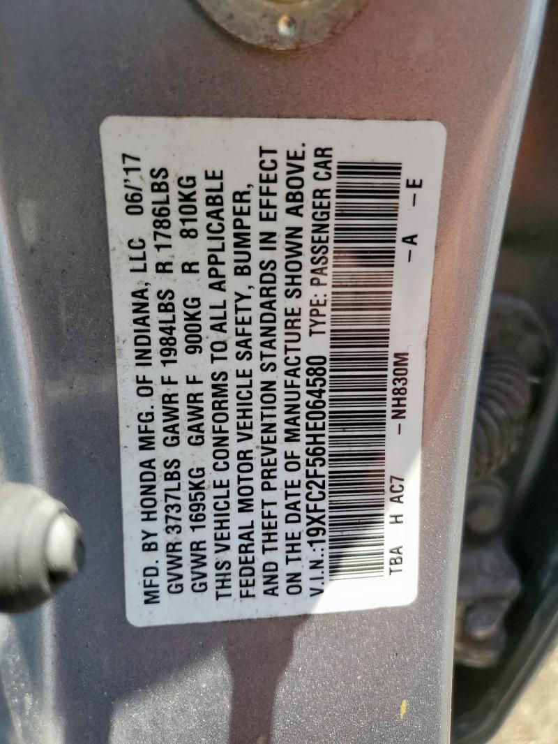 19XFC2F56HE064580 - 2017 HONDA CIVIC LX SILVER photo 13