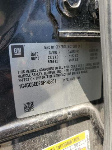 1G4GC5ED2BF143851 - 2011 BUICK LACROSSE CXL BLACK photo 13