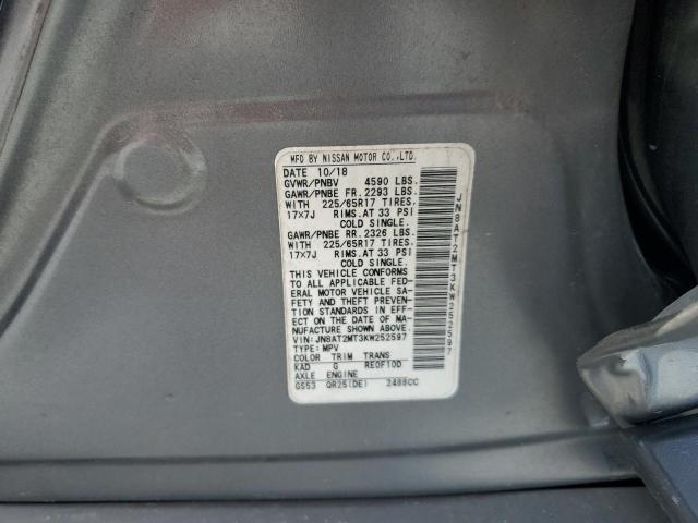 JN8AT2MT3KW252597 - 2019 NISSAN ROGUE S 灰色 照片 13