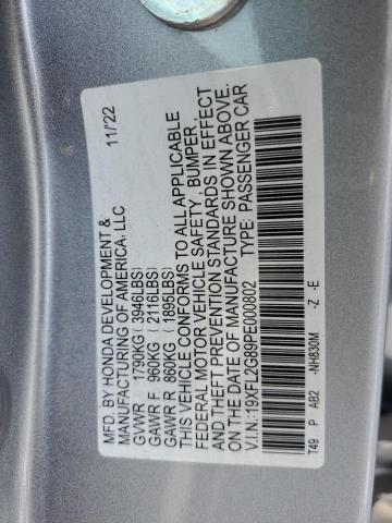 19XFL2G89PE000802 - 2023 HONDA CIVIC SPORT ვერცხლისფერი ფოტო 12